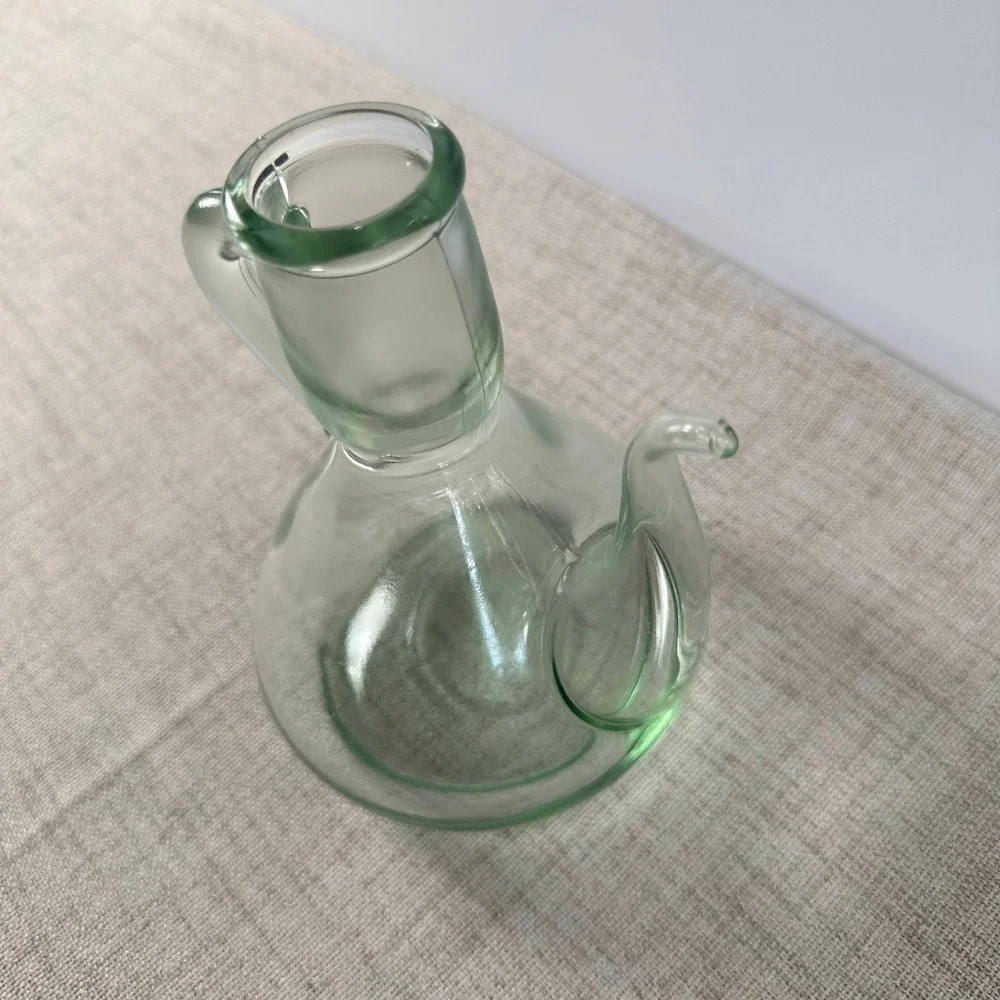 Vintage Green Glass Long Spout Cruet | Hand Blown Pitcher | Sculptural Glass